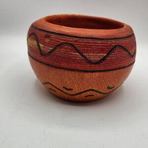 Vintage Planter Orange Black and Red Geometric Design Light Weight Composite